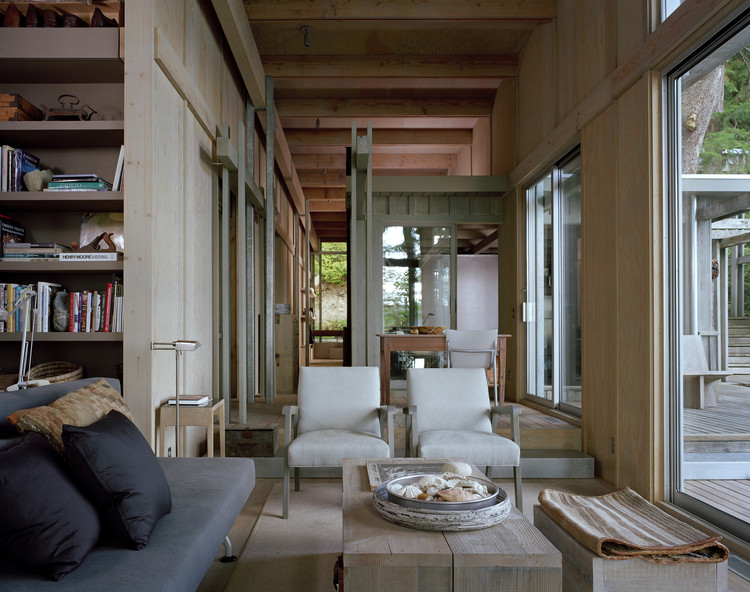 Cabin at Longbranch / Olson Kundig - Table, Sofa, Shelving, Windows, Beam, Chair