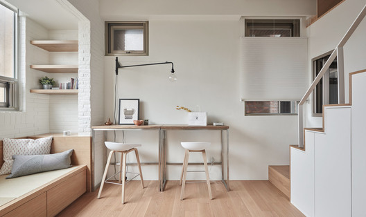 22m2 Apartment in Taiwan  / A Little Design - Interior Photography, Kitchen, Table, Shelving